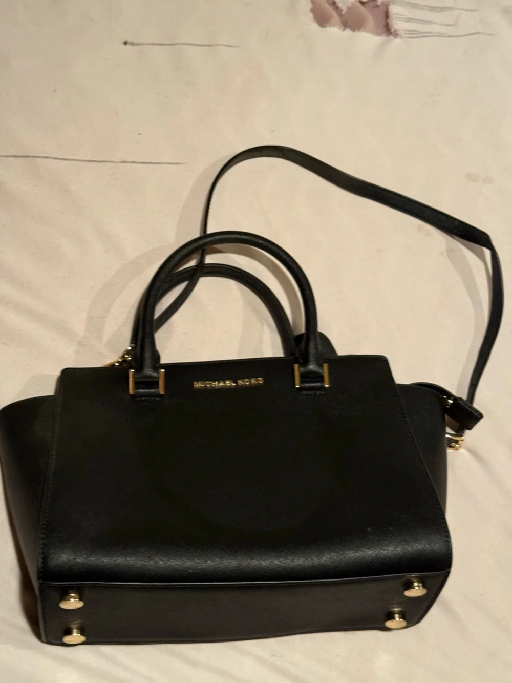 Michael Kors Black Leather Satchel with Gold Hardware